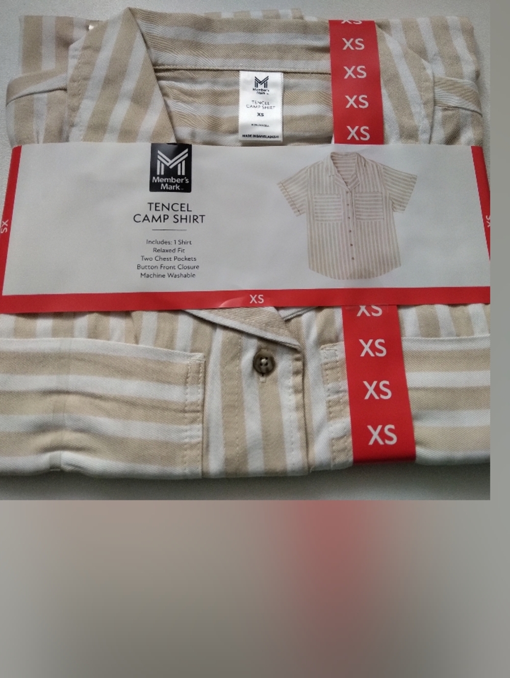 Member's Mark Women's Tencel Camp Button-Up Shirt Beige / White Stripe New XS - Picture 2 of 5
